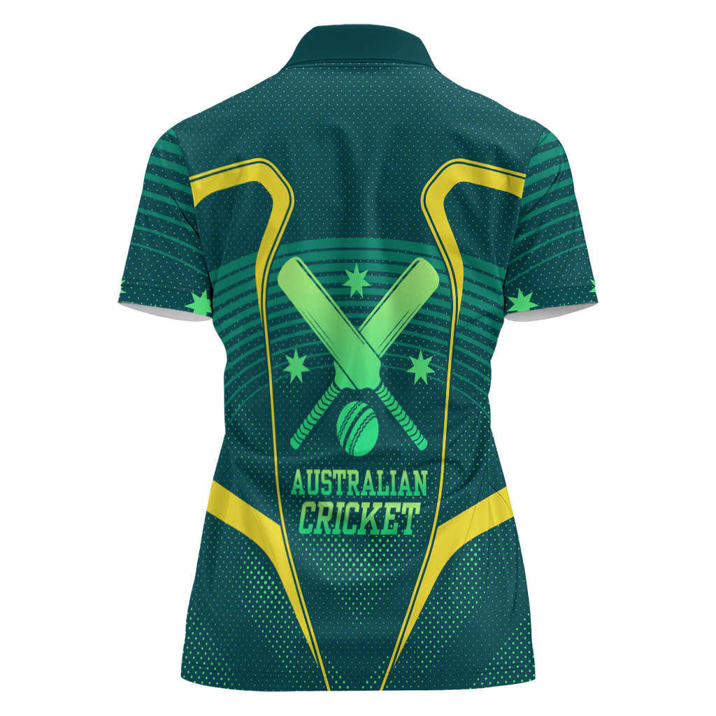 Australian Cricket Women Polo Shirt Dark Green Halftone Tech Graphic - Southern Cross Stars