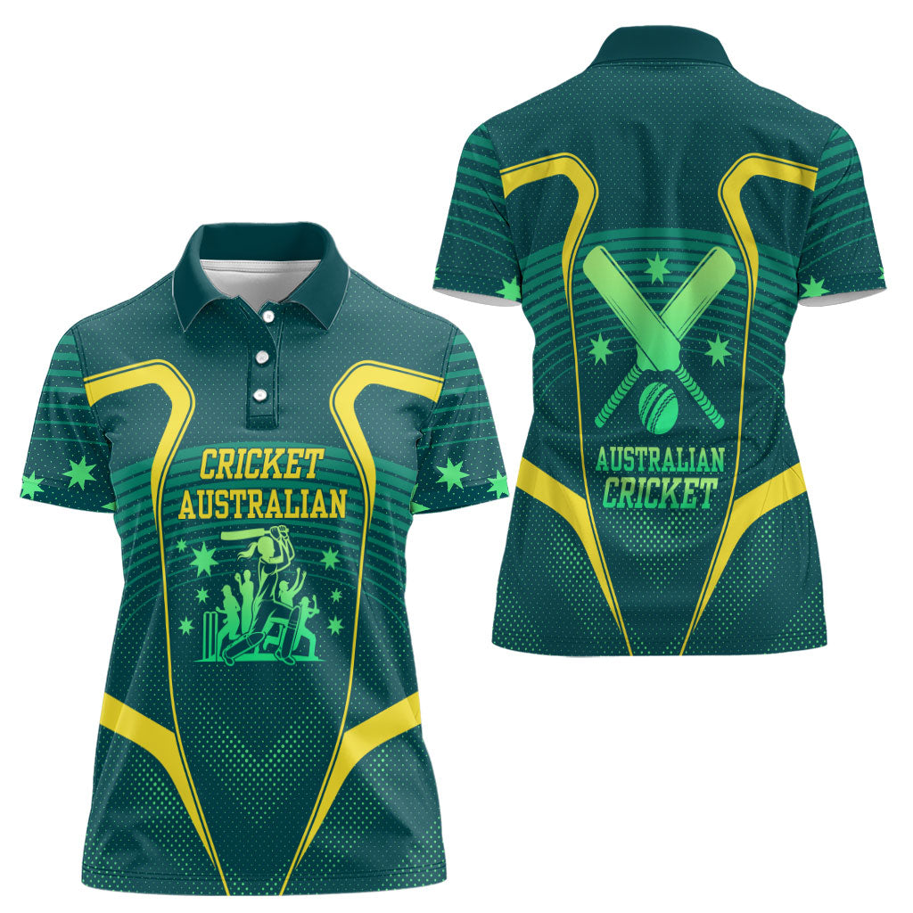 Australian Cricket Women Polo Shirt Dark Green Halftone Tech Graphic - Southern Cross Stars
