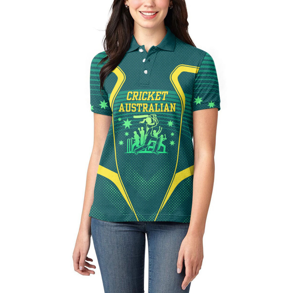 Australian Cricket Women Polo Shirt Dark Green Halftone Tech Graphic - Southern Cross Stars