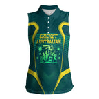 Australian Cricket Women Sleeveless Polo Shirt Dark Green Halftone Tech Graphic - Southern Cross Stars