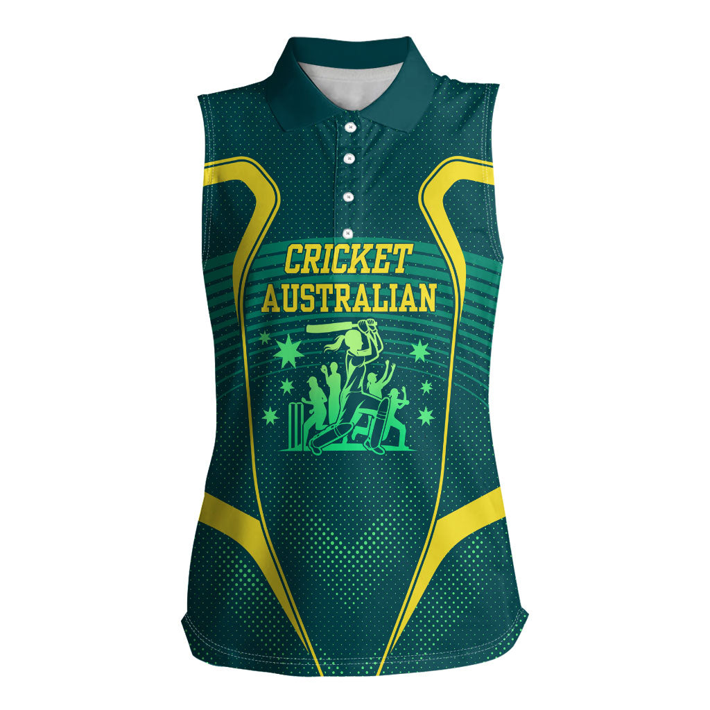 Australian Cricket Women Sleeveless Polo Shirt Dark Green Halftone Tech Graphic - Southern Cross Stars