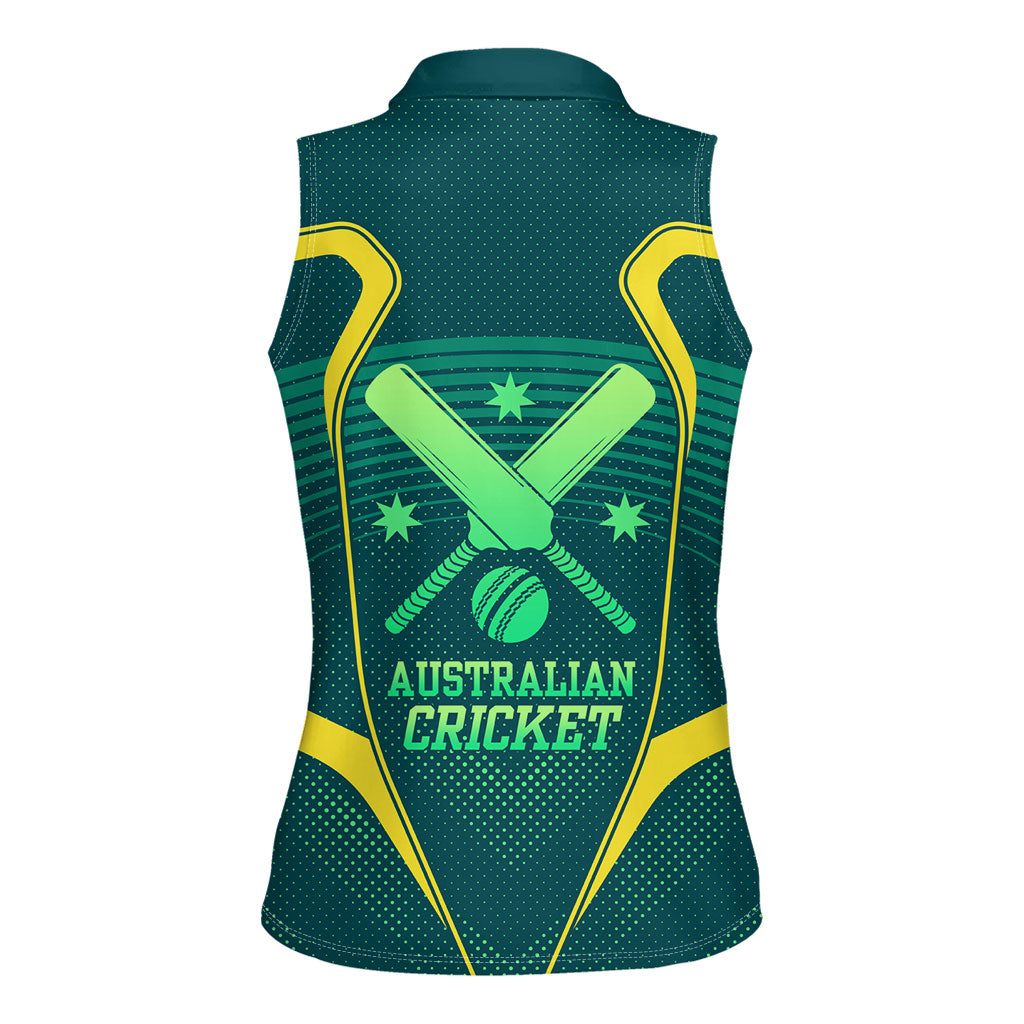 Australian Cricket Women Sleeveless Polo Shirt Dark Green Halftone Tech Graphic - Southern Cross Stars