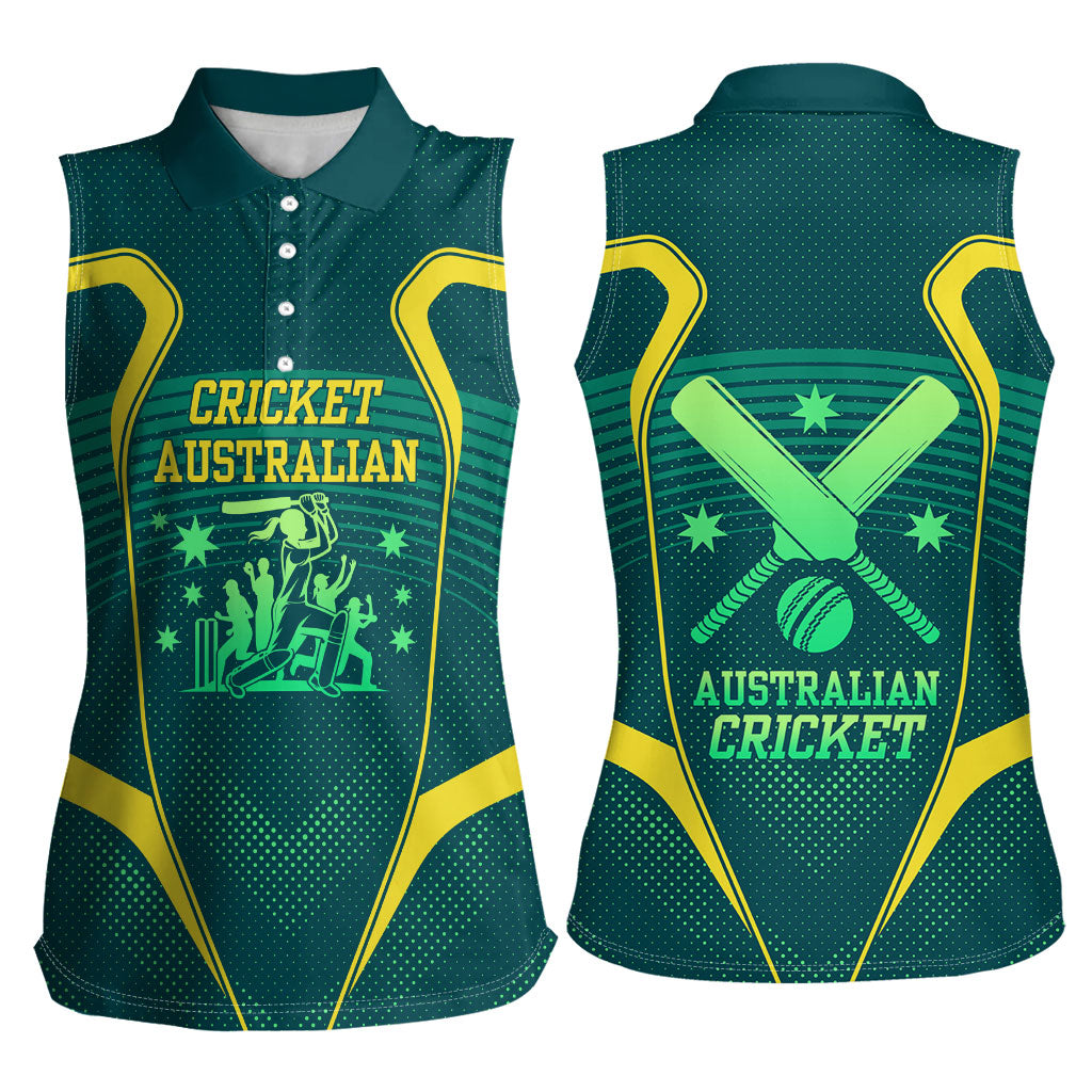 Australian Cricket Women Sleeveless Polo Shirt Dark Green Halftone Tech Graphic - Southern Cross Stars