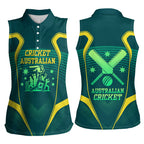 Australian Cricket Women Sleeveless Polo Shirt Dark Green Halftone Tech Graphic - Southern Cross Stars