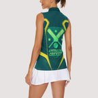 Australian Cricket Women Sleeveless Polo Shirt Dark Green Halftone Tech Graphic - Southern Cross Stars