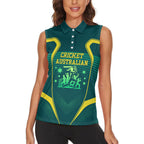 Australian Cricket Women Sleeveless Polo Shirt Dark Green Halftone Tech Graphic - Southern Cross Stars