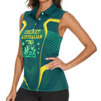 Australian Cricket Women Sleeveless Polo Shirt Dark Green Halftone Tech Graphic - Southern Cross Stars