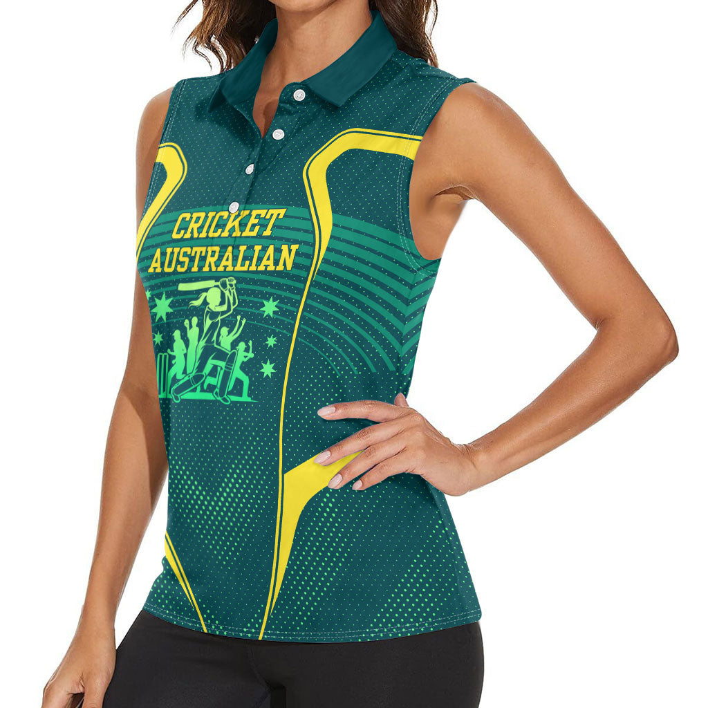 Australian Cricket Women Sleeveless Polo Shirt Dark Green Halftone Tech Graphic - Southern Cross Stars