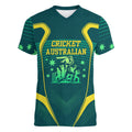 Australian Cricket Women V-Neck T-Shirt Dark Green Halftone Tech Graphic - Southern Cross Stars