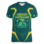 Australian Cricket Women V-Neck T-Shirt Dark Green Halftone Tech Graphic - Southern Cross Stars