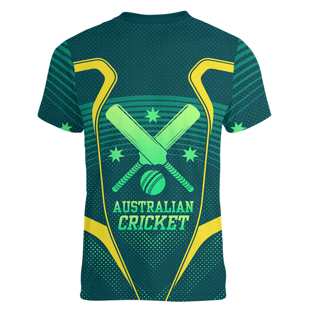 Australian Cricket Women V-Neck T-Shirt Dark Green Halftone Tech Graphic - Southern Cross Stars