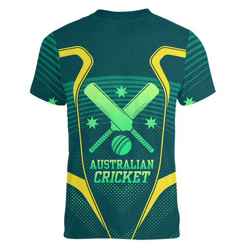Australian Cricket Women V-Neck T-Shirt Dark Green Halftone Tech Graphic - Southern Cross Stars
