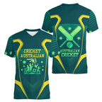 Australian Cricket Women V-Neck T-Shirt Dark Green Halftone Tech Graphic - Southern Cross Stars
