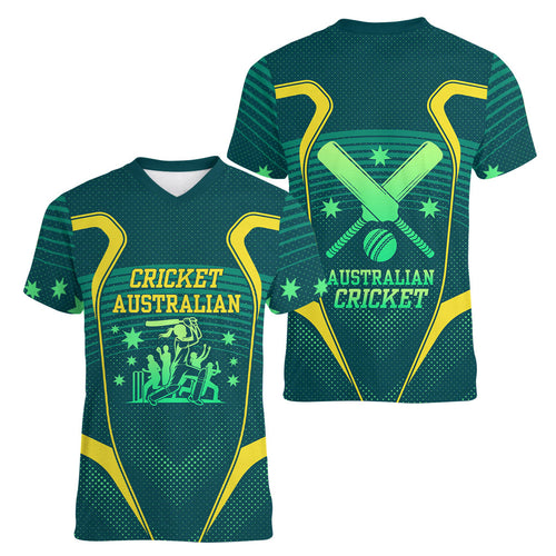 Australian Cricket Women V-Neck T-Shirt Dark Green Halftone Tech Graphic - Southern Cross Stars