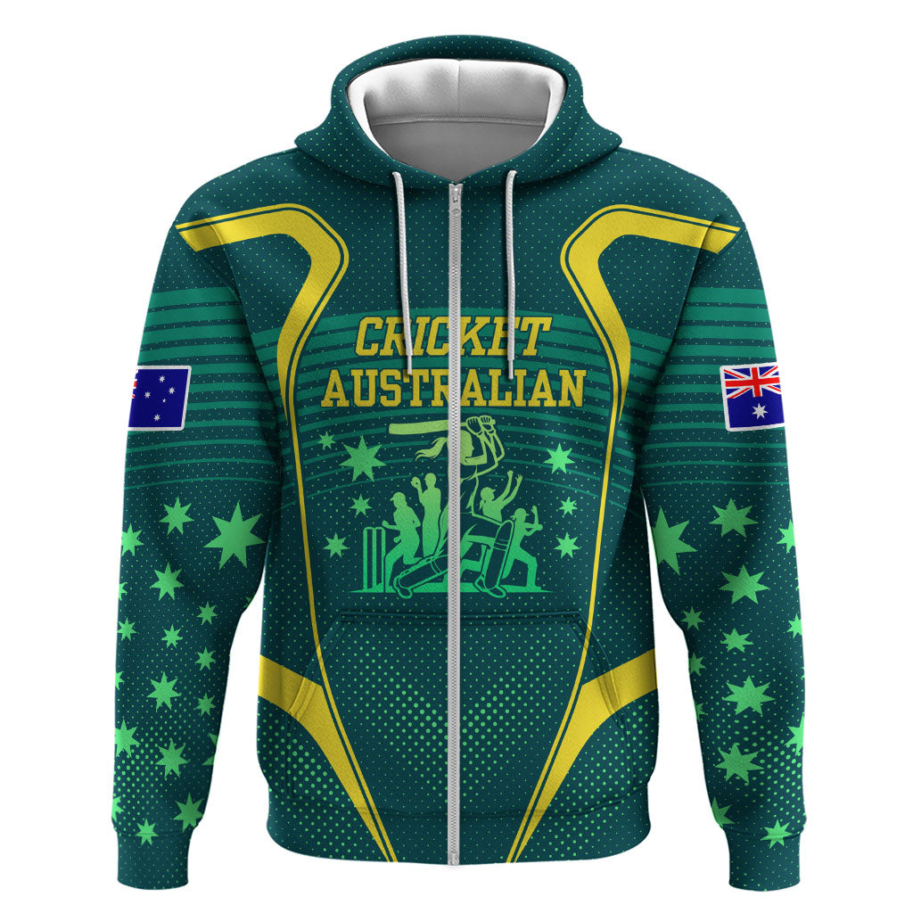 Australian Cricket Zip Hoodie Dark Green Halftone Tech Graphic - Southern Cross Stars