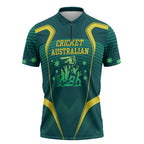 Australian Cricket Zipper Polo Shirt Dark Green Halftone Tech Graphic - Southern Cross Stars