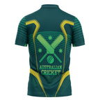 Australian Cricket Zipper Polo Shirt Dark Green Halftone Tech Graphic - Southern Cross Stars