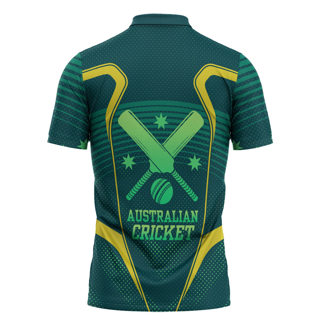 Australian Cricket Zipper Polo Shirt Dark Green Halftone Tech Graphic - Southern Cross Stars