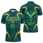 Australian Cricket Zipper Polo Shirt Dark Green Halftone Tech Graphic - Southern Cross Stars