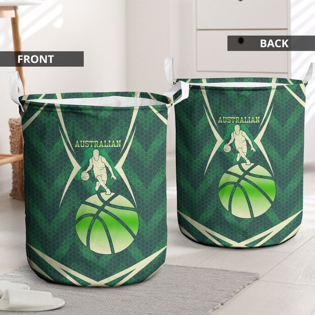 Australian Boomers Basketball Laundry Basket Green Hexagon Camo Style With Dynamic Slam Dunk Graphic