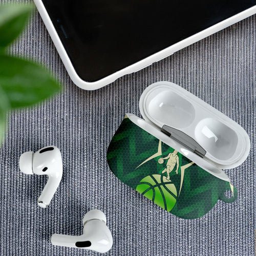 Australian Boomers Basketball AirPods Case Green Hexagon Camo Style With Dynamic Slam Dunk Graphic