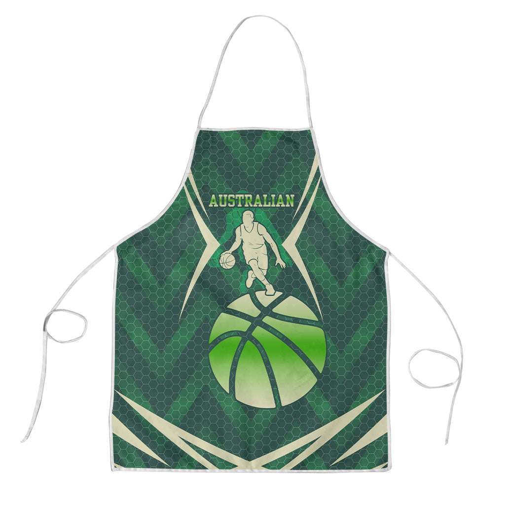 Australian Boomers Basketball Apron Green Hexagon Camo Style With Dynamic Slam Dunk Graphic