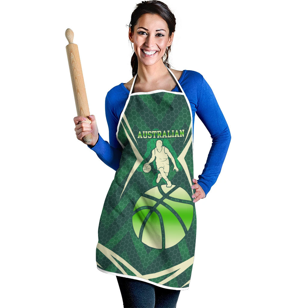 Australian Boomers Basketball Apron Green Hexagon Camo Style With Dynamic Slam Dunk Graphic