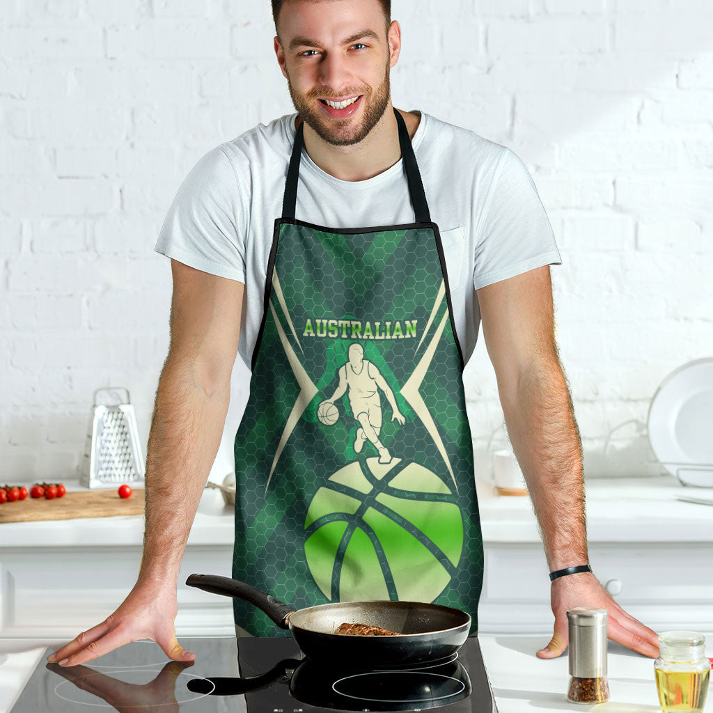 Australian Boomers Basketball Apron Green Hexagon Camo Style With Dynamic Slam Dunk Graphic