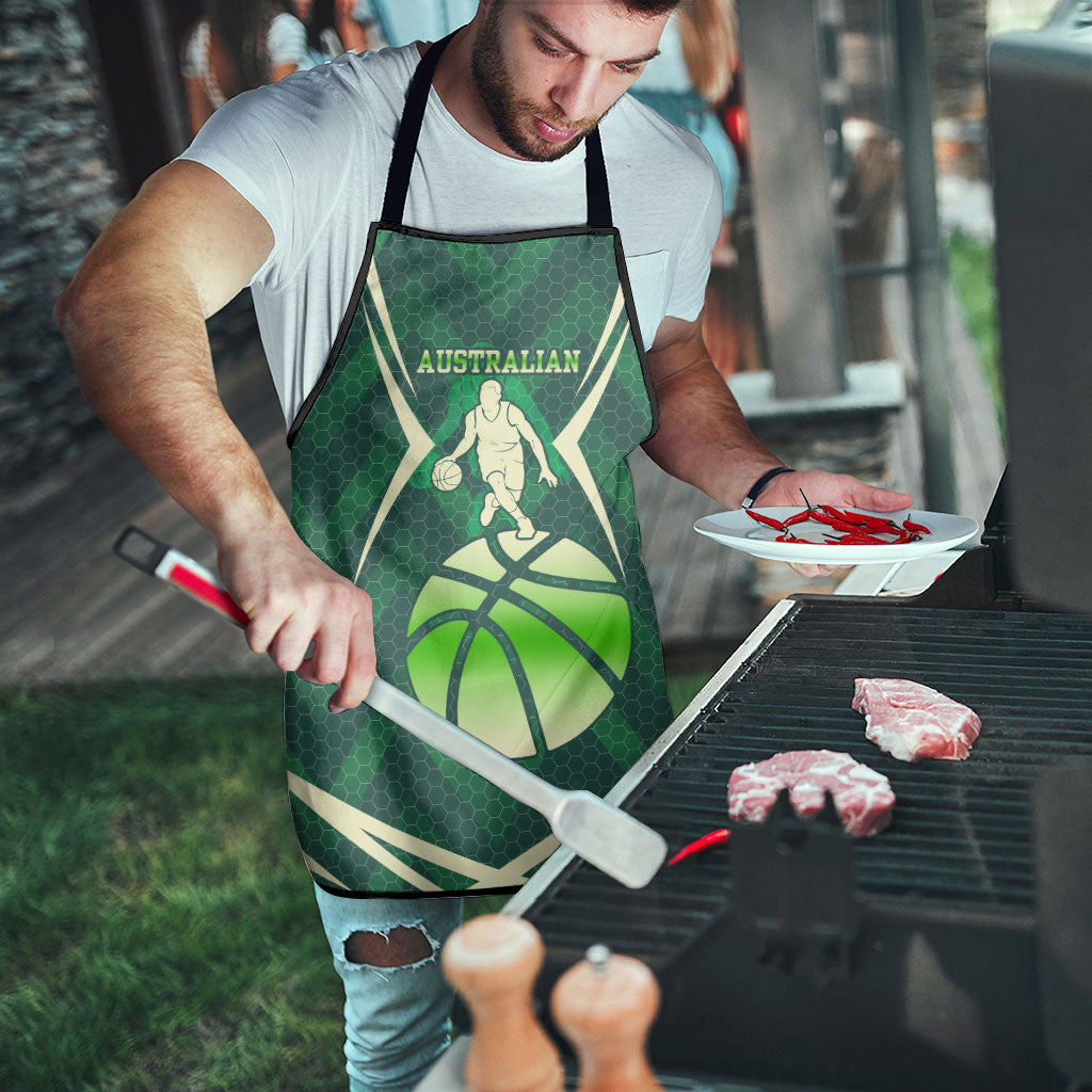 Australian Boomers Basketball Apron Green Hexagon Camo Style With Dynamic Slam Dunk Graphic