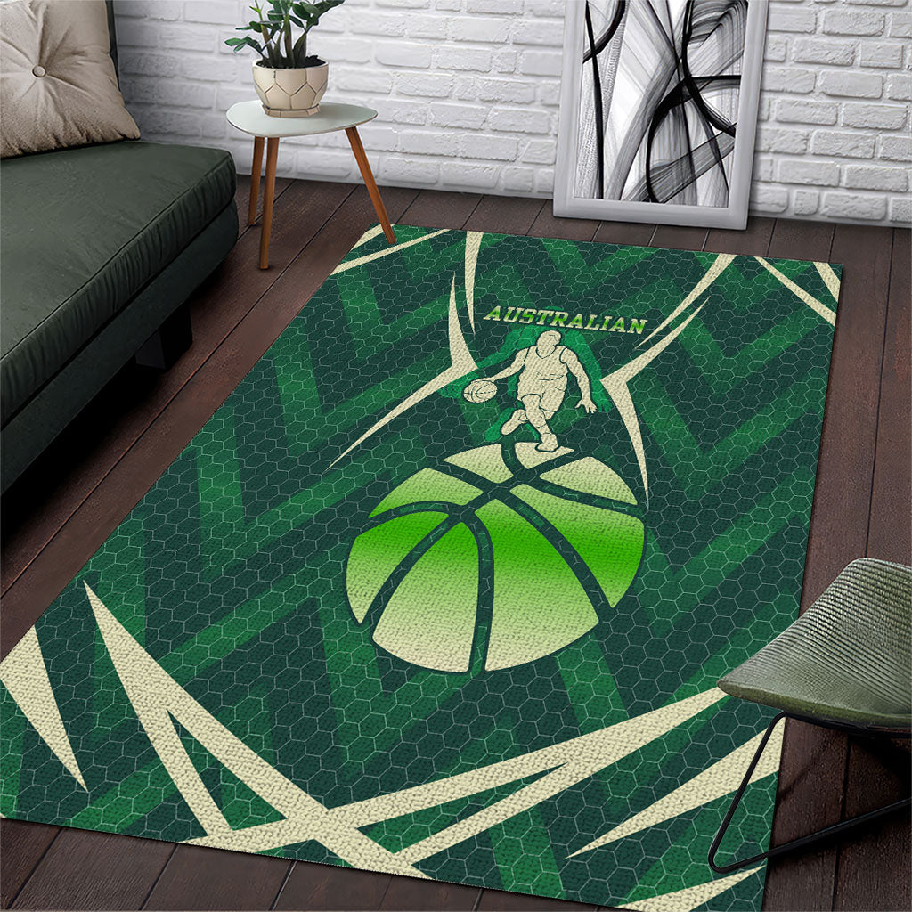 Australian Boomers Basketball Area Rug Green Hexagon Camo Style With Dynamic Slam Dunk Graphic