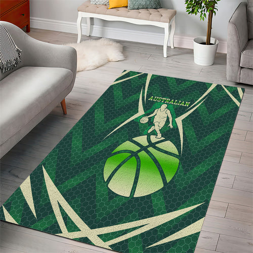 Australian Boomers Basketball Area Rug Green Hexagon Camo Style With Dynamic Slam Dunk Graphic