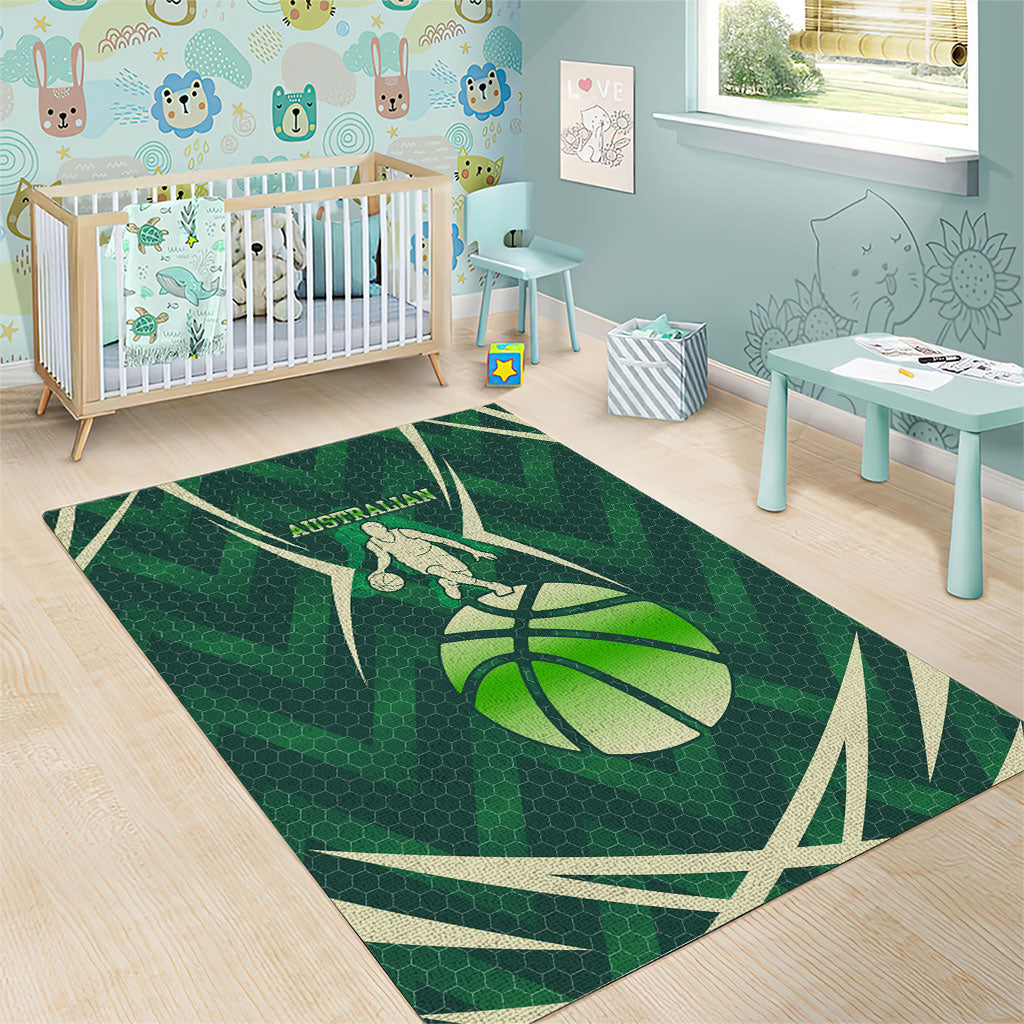 Australian Boomers Basketball Area Rug Green Hexagon Camo Style With Dynamic Slam Dunk Graphic