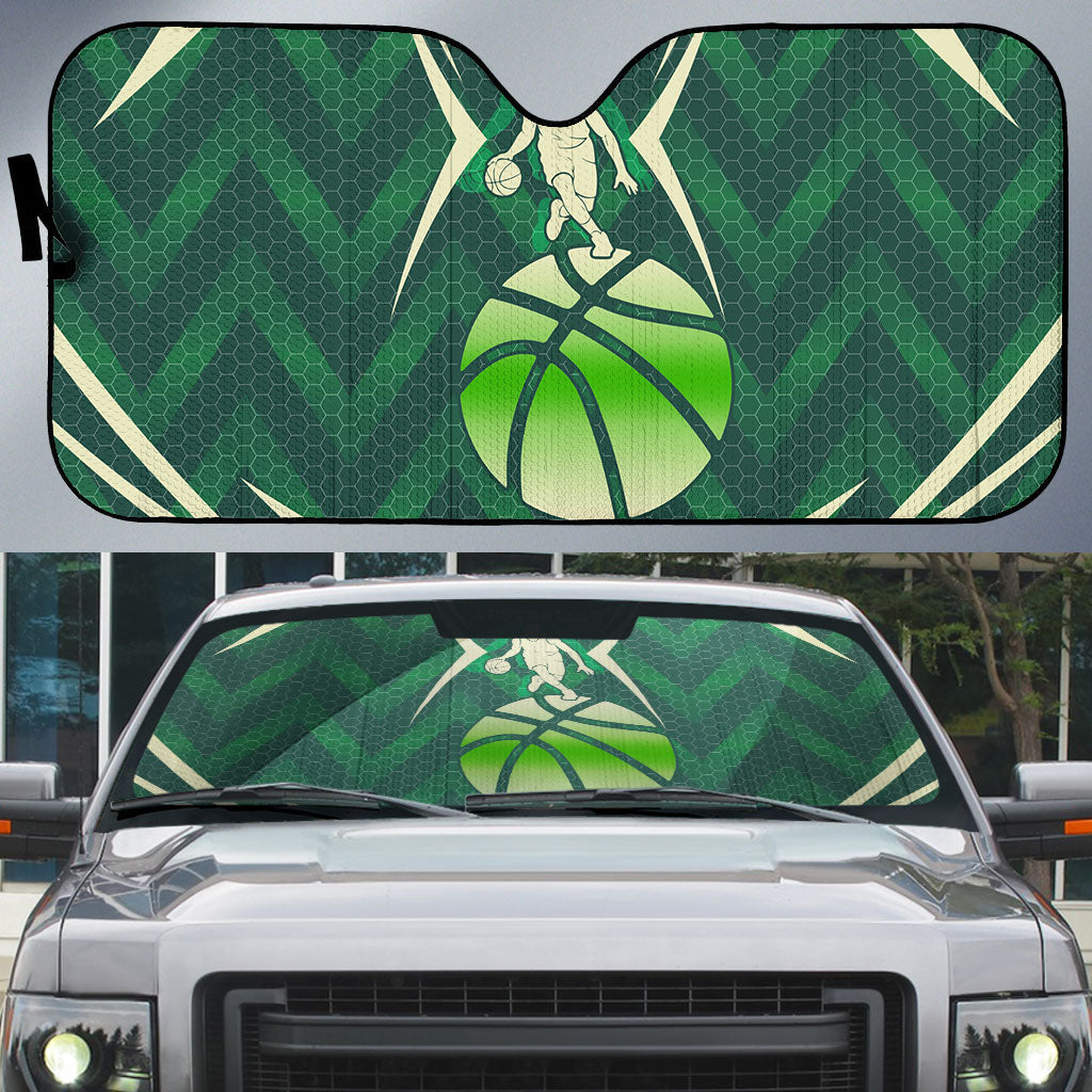 Australian Boomers Basketball Auto Sun Shade Green Hexagon Camo Style With Dynamic Slam Dunk Graphic