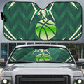 Australian Boomers Basketball Auto Sun Shade Green Hexagon Camo Style With Dynamic Slam Dunk Graphic