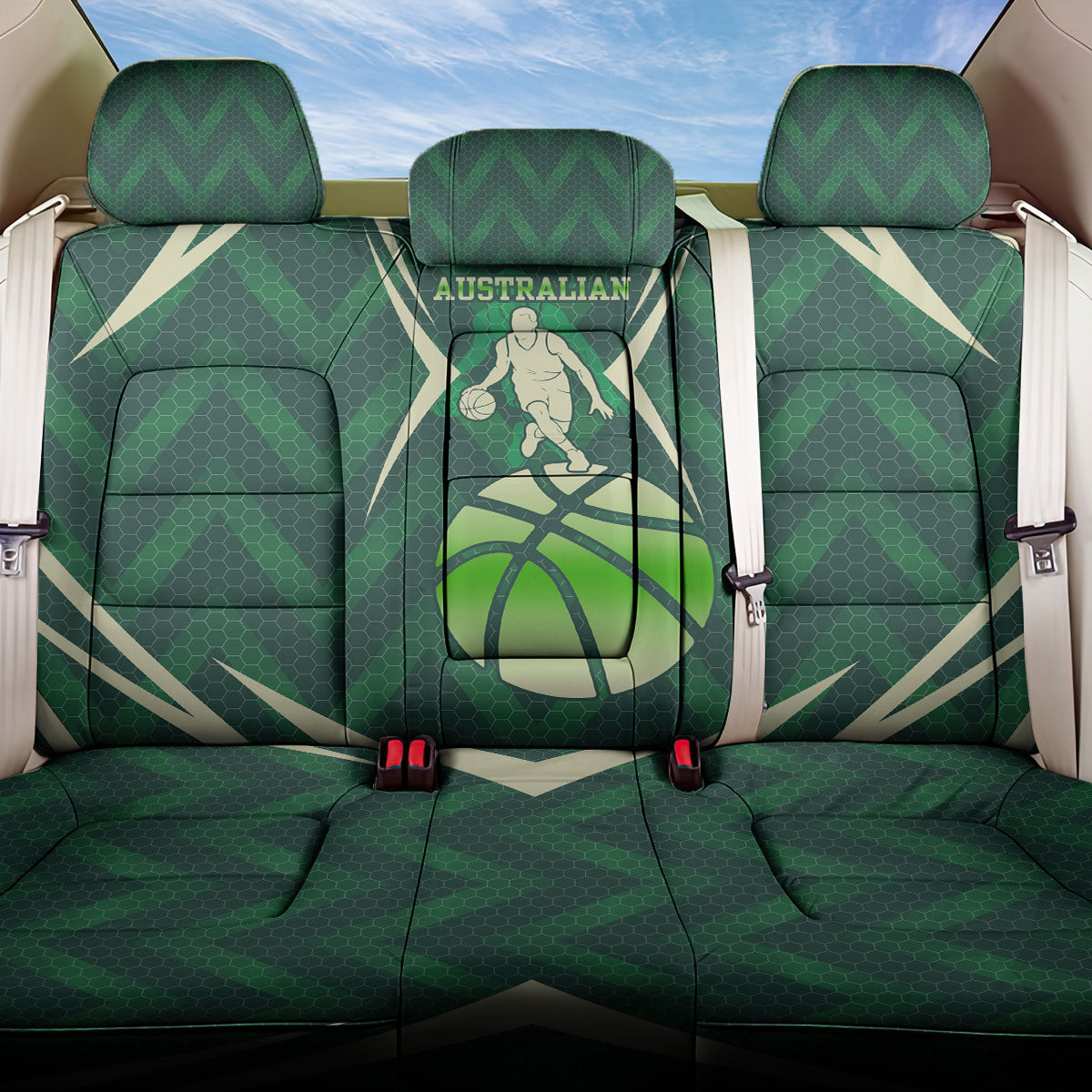 Australian Boomers Basketball Back Car Seat Cover Green Hexagon Camo Style With Dynamic Slam Dunk Graphic