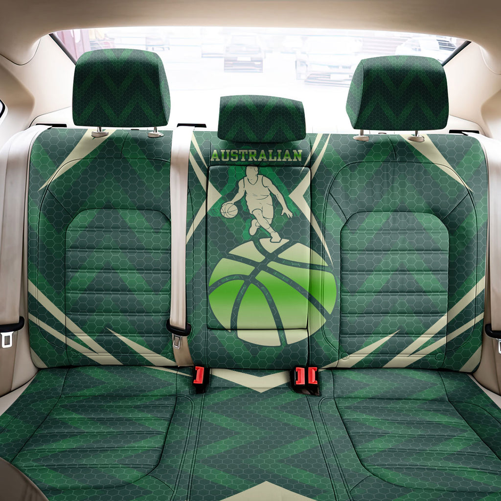 Australian Boomers Basketball Back Car Seat Cover Green Hexagon Camo Style With Dynamic Slam Dunk Graphic