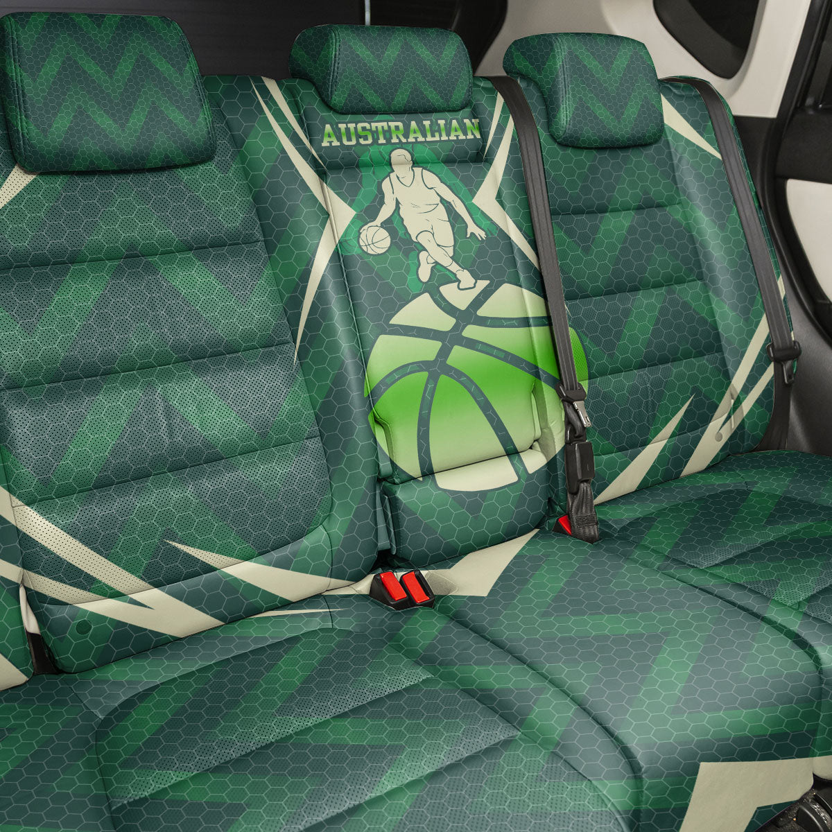Australian Boomers Basketball Back Car Seat Cover Green Hexagon Camo Style With Dynamic Slam Dunk Graphic
