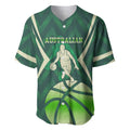 Australian Boomers Basketball Baseball Jersey Green Hexagon Camo Style With Dynamic Slam Dunk Graphic