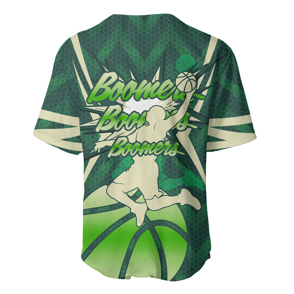 Australian Boomers Basketball Baseball Jersey Green Hexagon Camo Style With Dynamic Slam Dunk Graphic