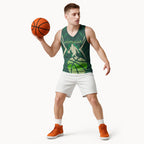 Australian Boomers Basketball Basketball Jersey Green Hexagon Camo Style With Dynamic Slam Dunk Graphic