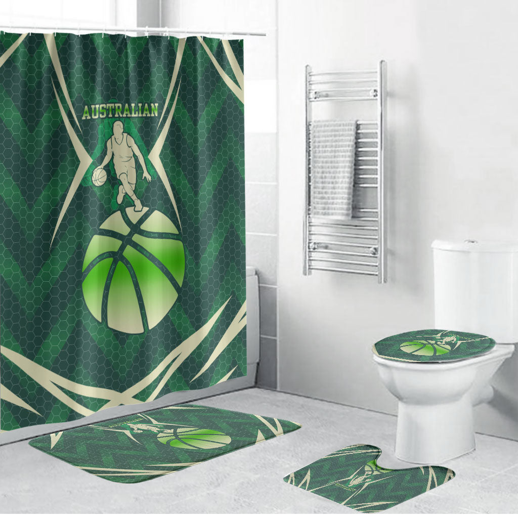 Australian Boomers Basketball Bathroom Set Green Hexagon Camo Style With Dynamic Slam Dunk Graphic