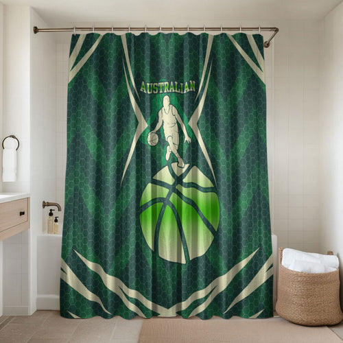 Australian Boomers Basketball Bathroom Set Green Hexagon Camo Style With Dynamic Slam Dunk Graphic