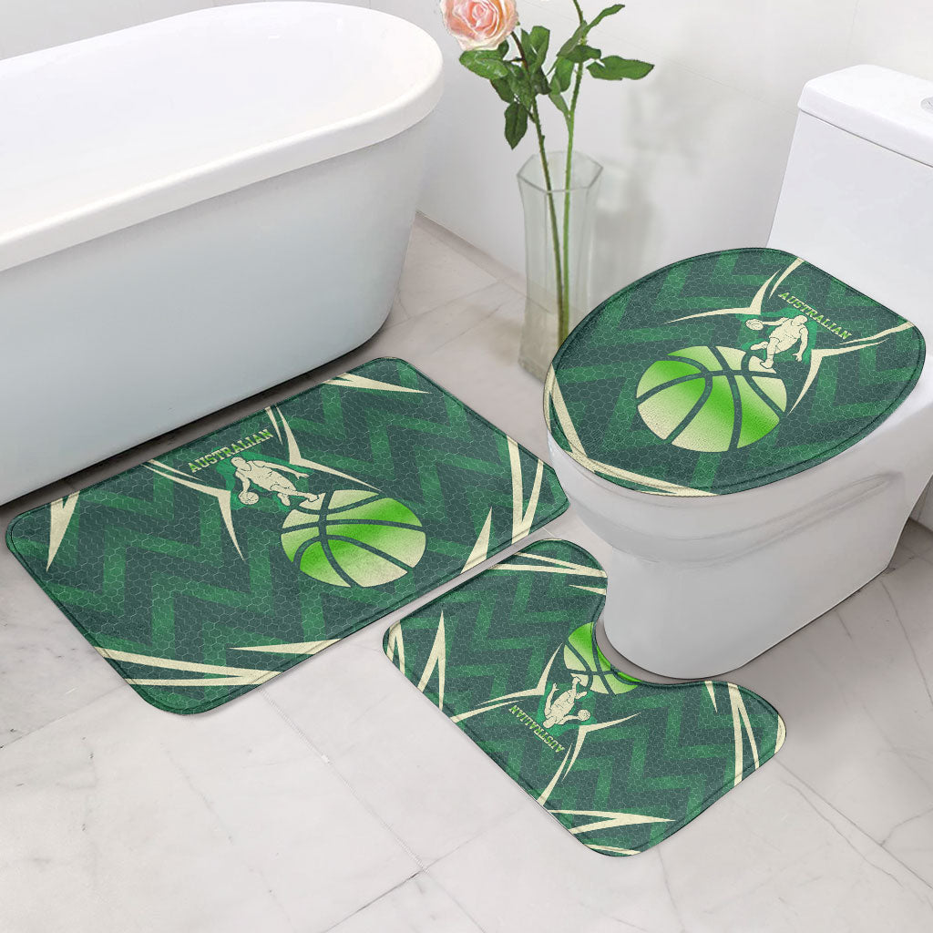 Australian Boomers Basketball Bathroom Set Green Hexagon Camo Style With Dynamic Slam Dunk Graphic