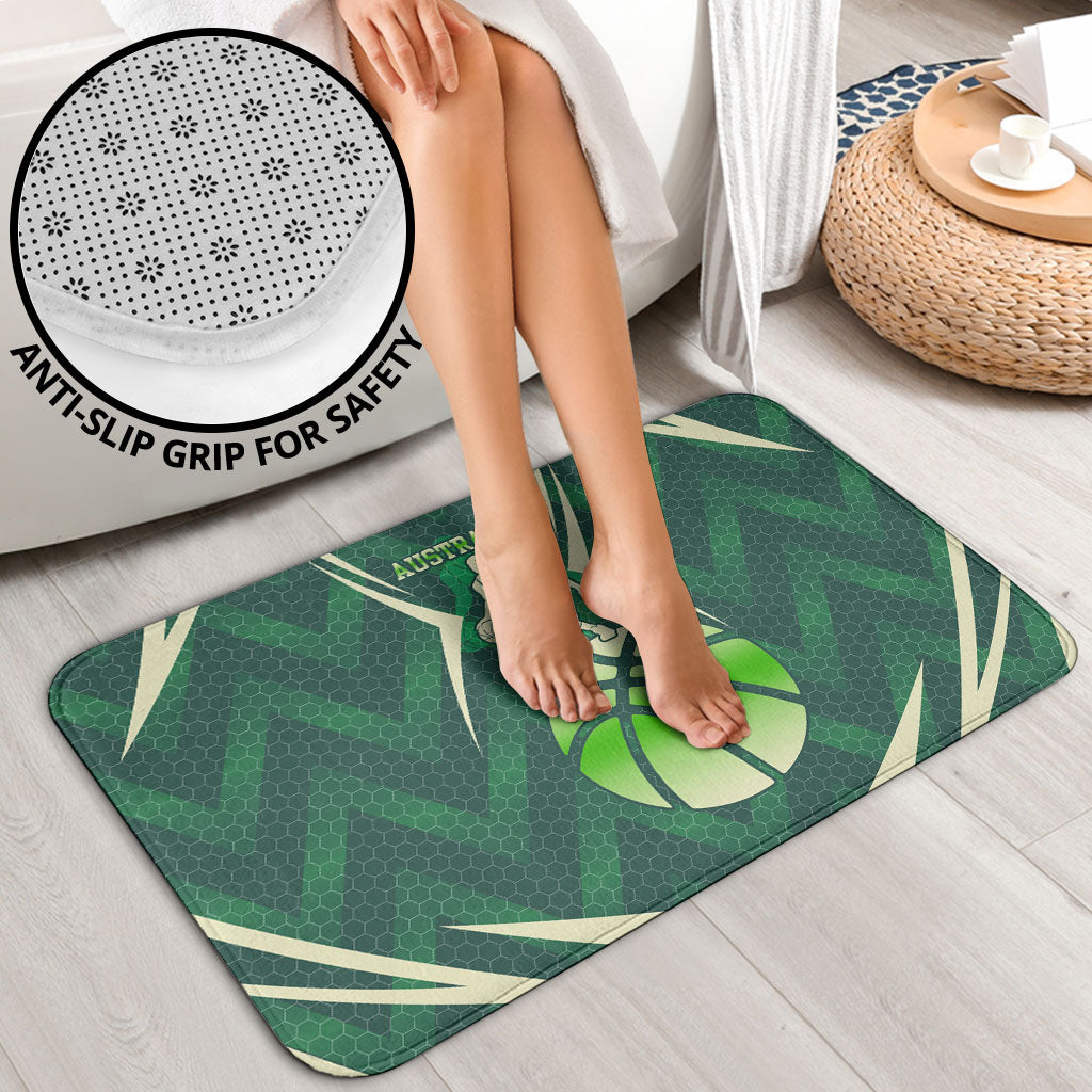 Australian Boomers Basketball Bathroom Set Green Hexagon Camo Style With Dynamic Slam Dunk Graphic