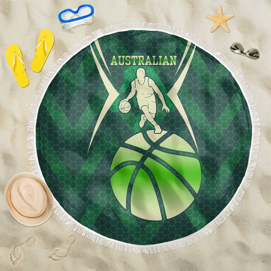 Australian Boomers Basketball Beach Blanket Green Hexagon Camo Style With Dynamic Slam Dunk Graphic