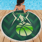 Australian Boomers Basketball Beach Blanket Green Hexagon Camo Style With Dynamic Slam Dunk Graphic