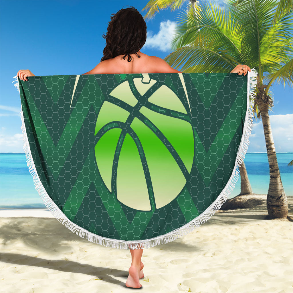 Australian Boomers Basketball Beach Blanket Green Hexagon Camo Style With Dynamic Slam Dunk Graphic