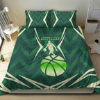 Australian Boomers Basketball Bedding Set Green Hexagon Camo Style With Dynamic Slam Dunk Graphic