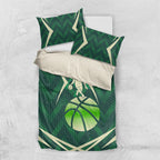 Australian Boomers Basketball Bedding Set Green Hexagon Camo Style With Dynamic Slam Dunk Graphic