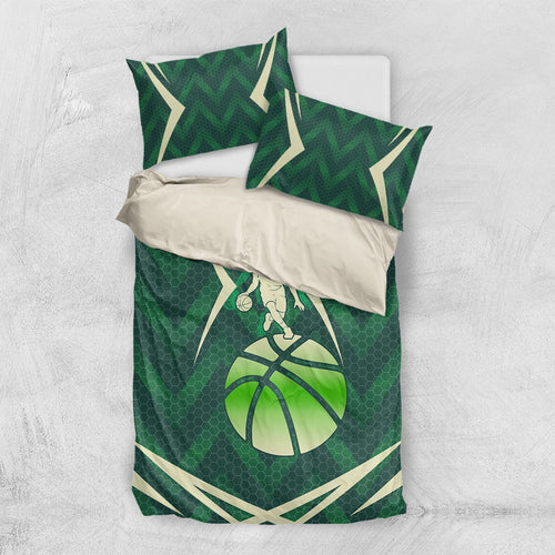 Australian Boomers Basketball Bedding Set Green Hexagon Camo Style With Dynamic Slam Dunk Graphic